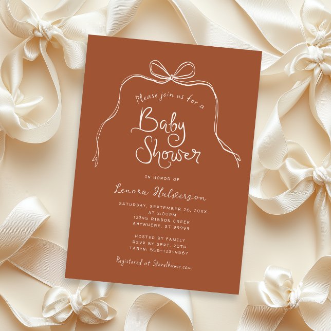 Invitation Neutral Bold Simple Bow Baby shower (Shown on a 5" x 7" card)