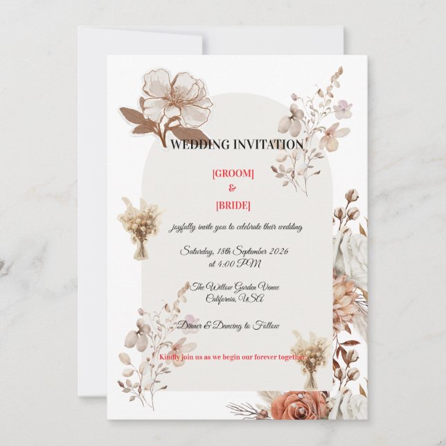 Invitation Neutral Earth Tone Wedding Card (Devant)