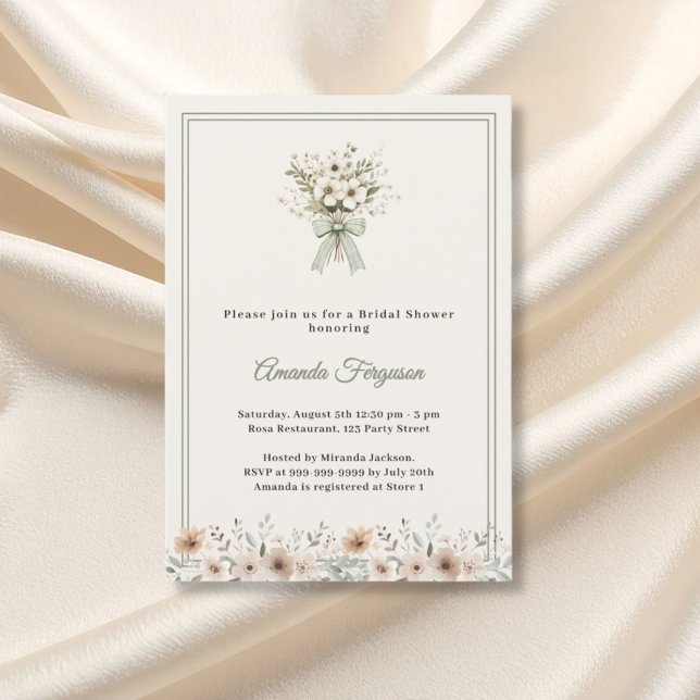 Invitation Neutral florals green ivory Bridal Shower (Créateur téléchargé)
