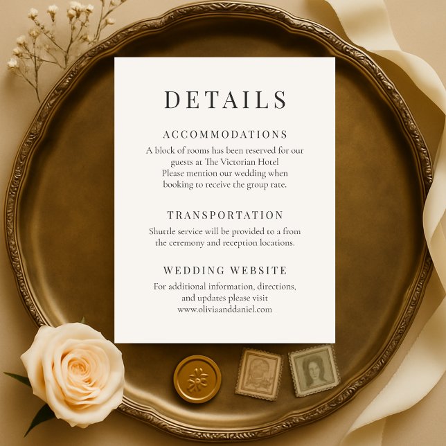 Invitation Neutral Ivory Minimalist Elegant Wedding Details (Créateur téléchargé)