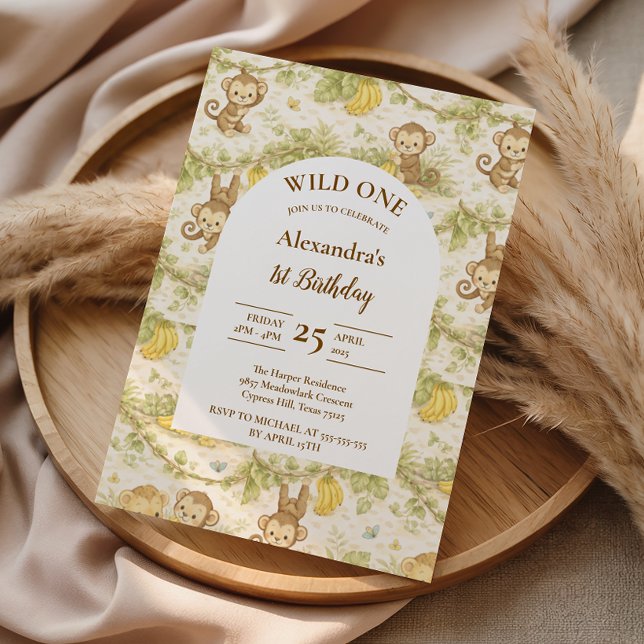 Invitation Neutral Jungle Animals Wild One Birthday (Créateur téléchargé)