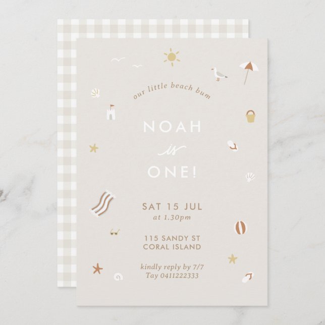 Invitation Neutral Kids Beach Pool Thème Anniversaire (Devant / Derrière)