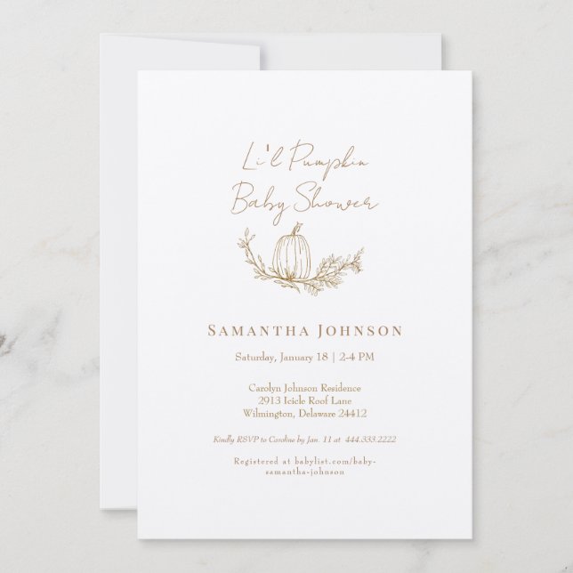Invitation Neutral Li l Citrouille Baby shower Ecru (Devant)