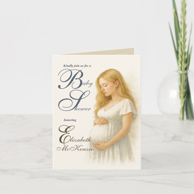 Invitation Neutral Minimal Baby Shower Blode Mom to be (Devant)
