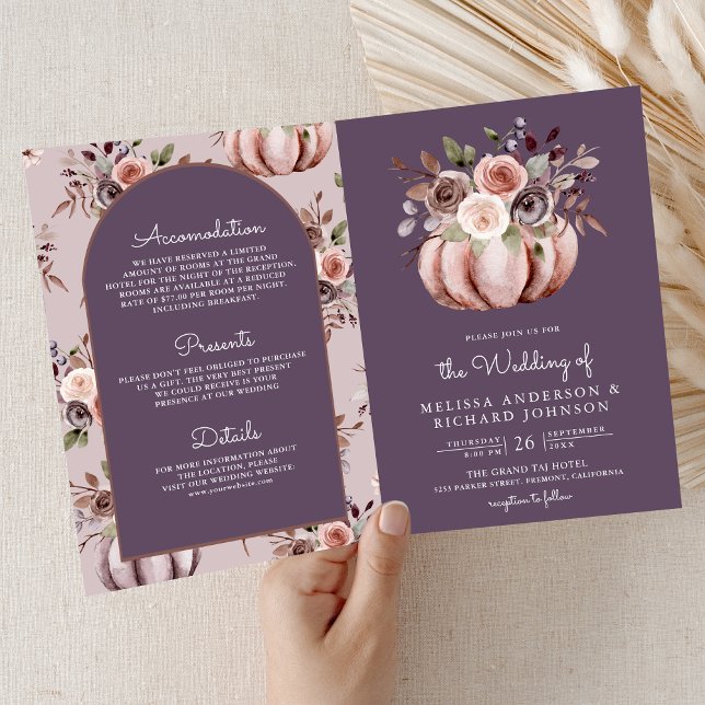 Invitation Neutral Pumpkin Floral QR Code Pale Purple Wedding (Créateur téléchargé)