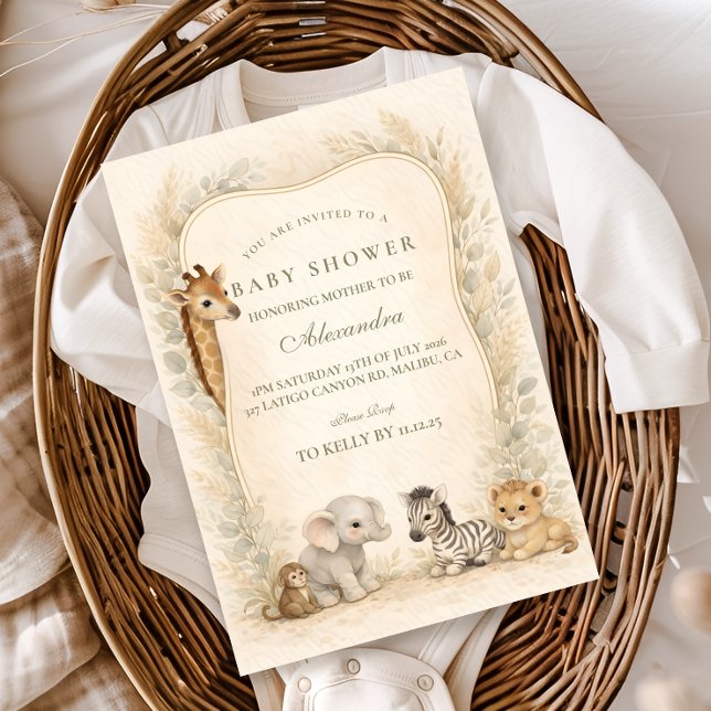 Invitation Neutral Safari Jungle Animals Baby Shower (Créateur téléchargé)
