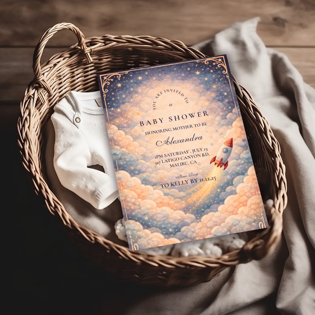 Invitation Neutral Space Rocket Stars Baby Shower (Créateur téléchargé)