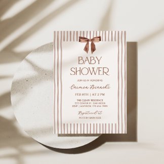 Invitation Neutral Striped Bow Baby Shower