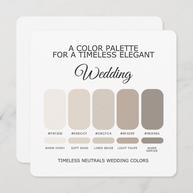 Invitation Neutral Wedding Color Palette Card (Devant / Derrière)
