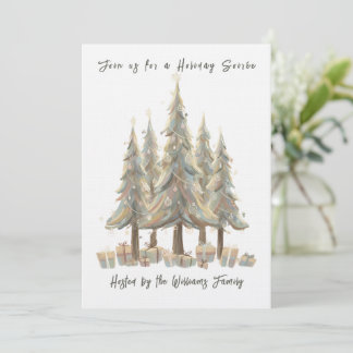 Invitation Neutral White Christmas Trees Cream Holiday