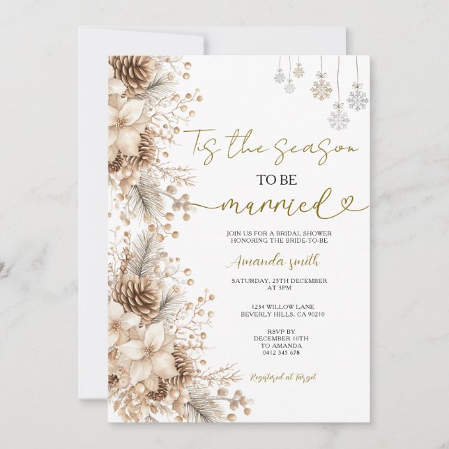 Invitation Neutral Winter Elegant Holiday Bridal Shower (Devant)