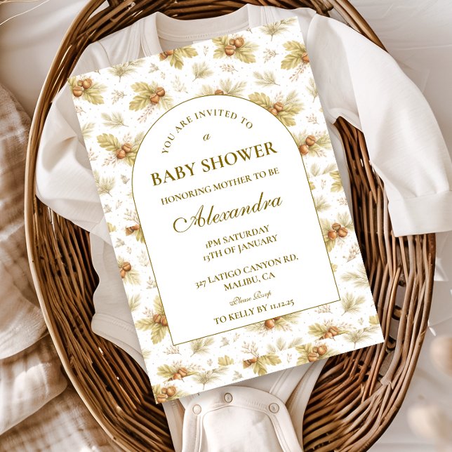Invitation Neutral Woodland Leaves Baby Shower (Créateur téléchargé)