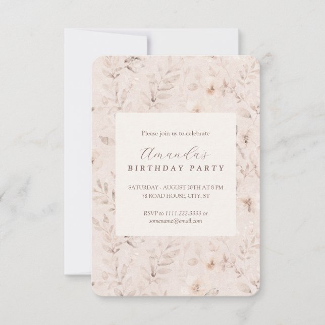 Invitation neutre avec aquarelle florale beige cla (Devant)