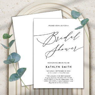 Invitation Neutre Blanc Élégant Script Fête des mariées moder