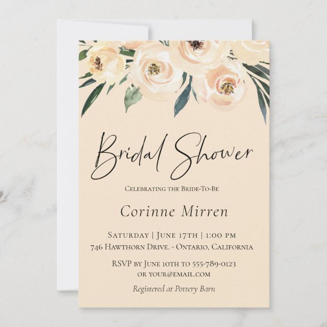 Invitation Neutre Champagne Floral Bridal (Devant)