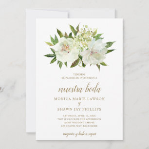 Invitation Neutre Floral Blanc ivoire Or espagnol Mariage