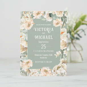 Invitation Neutre Floral Sage Vert Mariage élégant