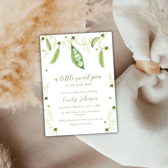 Invitation Neutre Genre Moderne Pois Doux Dans Le Baby shower (Gender Neutral Modern Sweet Pea In Pod Baby Shower Invitation)