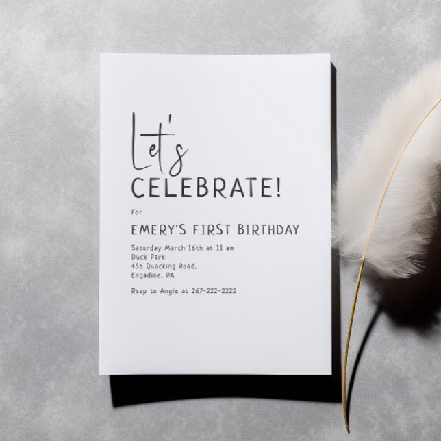 Invitation Neutre minimaliste des sexes Fêtons l'anniversaire (Créateur téléchargé)