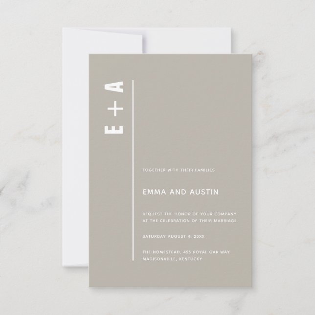 Invitation Neutre moderne minimal Gras Initiales Mariage (Devant)