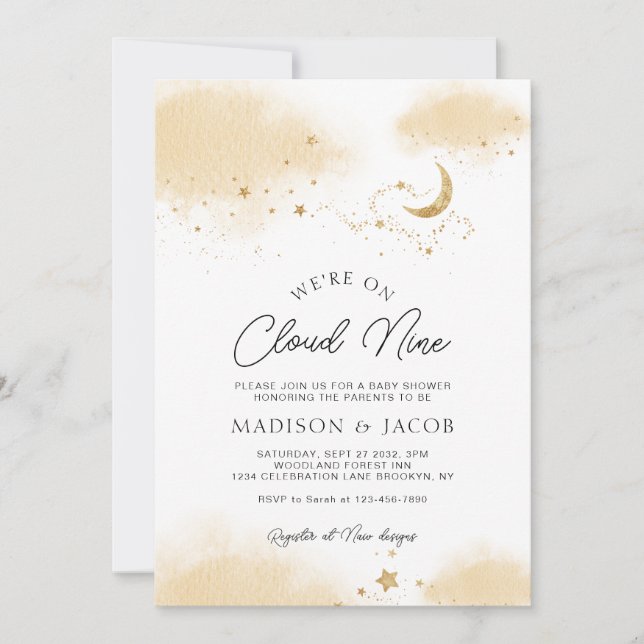 Invitation Neutre Nous sommes sur le nuage Neuf Baby shower I (Devant)