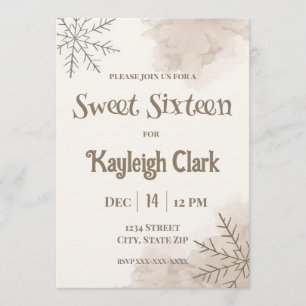 Invitation neutre pour un Sweet Sixteen en hiver –