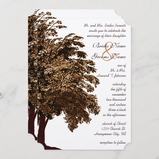 Invitation Neutre Terre Hues Boho Forest Chêne Mariage (Devant / Derrière)