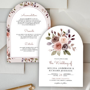 Invitation Neutre Terreuse Taupe Florale Tout En Un Mariage