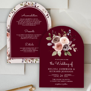 Invitation Neutre Terreux Floral Tout En Un Mariage Bordeaux