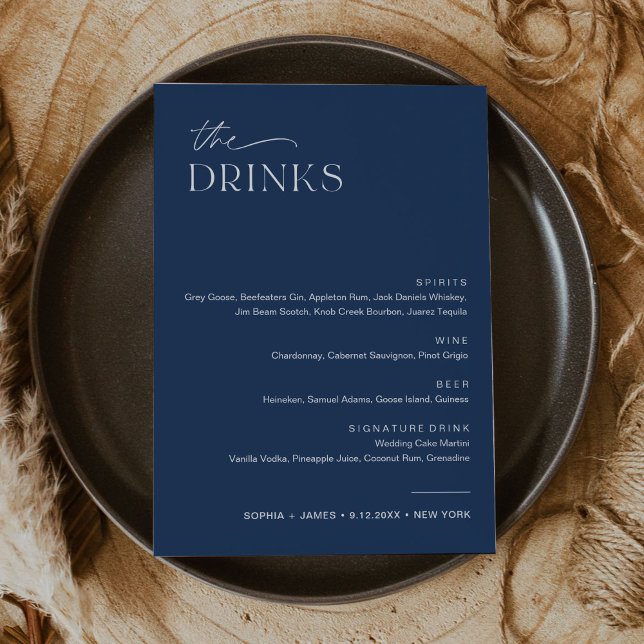 Invitation NEVE Navy Mariage Drink Bar Menu 5x7 Card (Créateur téléchargé)