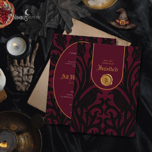 Invitation Nevermore Damassé Bourgogne Luxe Halloween 