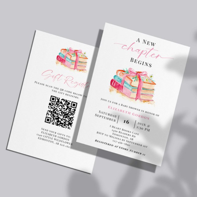 Invitation New Chapter Baby Shower Registry QR Code books (Créateur téléchargé)