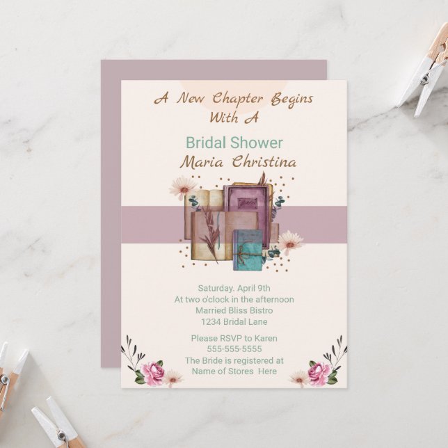 Invitation New Chapter Begins Bridal Shower (Devant/Arrière en situation)