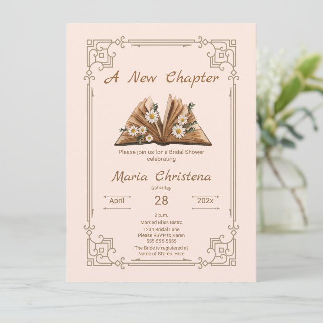 Invitation New Chapter Begins Bridal Shower Floral Open Book (Debout devant)