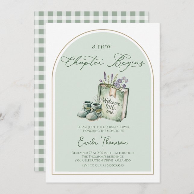 Invitation New Chapter Begins gender neutral Baby shower  (Devant / Derrière)