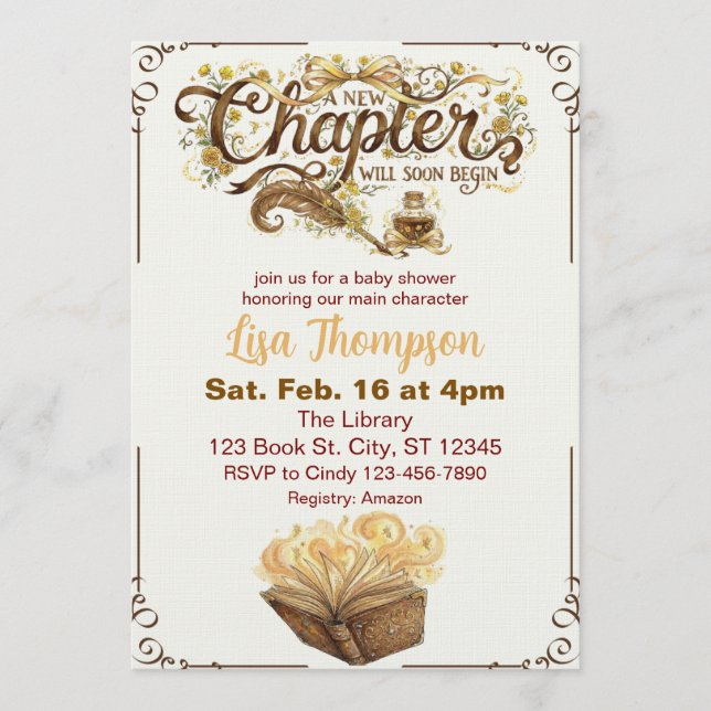 Invitation New Chapter Begins Soon, Golden Book Baby Shower (Devant)