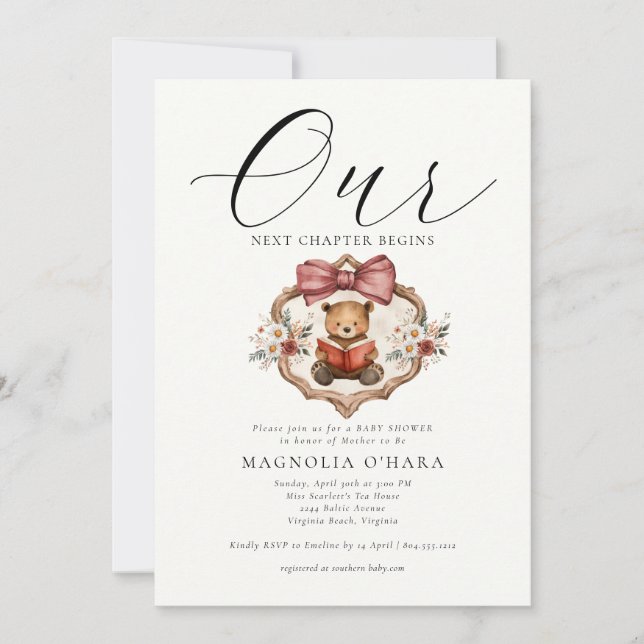 Invitation New Chapter Begins Storybook Floral Baby Shower (Devant)