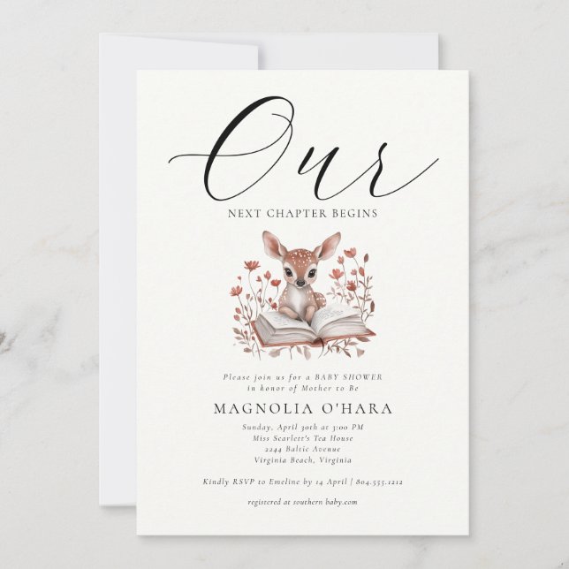 Invitation New Chapter Begins Storybook Floral Baby Shower   (Devant)
