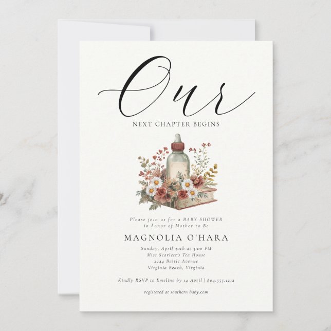 Invitation New Chapter Begins Storybook Floral Baby Shower  (Devant)