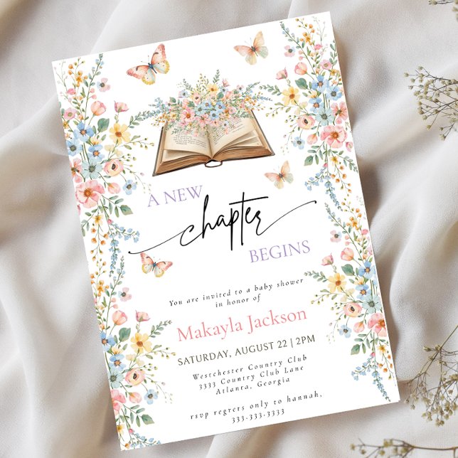 Invitation New Chapter Begins Storybook flowers Baby Shower (Créateur téléchargé)