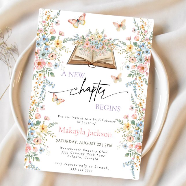 Invitation New Chapter Begins Storybook flowers Bridal Shower (Créateur téléchargé)
