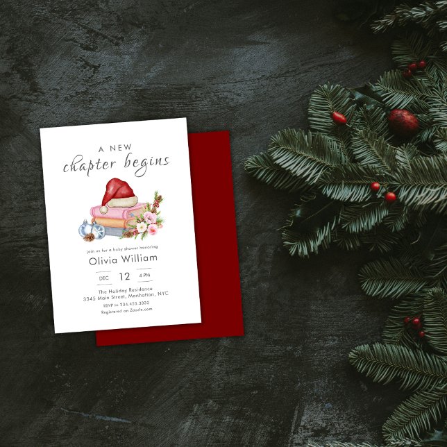 Invitation New Chapter Begins Winter Floral Baby Shower (New Chapter Begins Winter Floral Baby Shower Invitation)