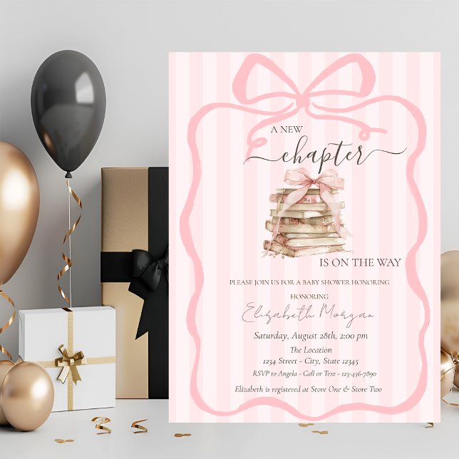Invitation New Chapter Pink Bow Stripes Baby Shower (Créateur téléchargé)
