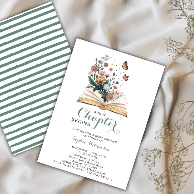 Invitation New Chapter Storybook Book Flowers Baby Shower  (Créateur téléchargé)