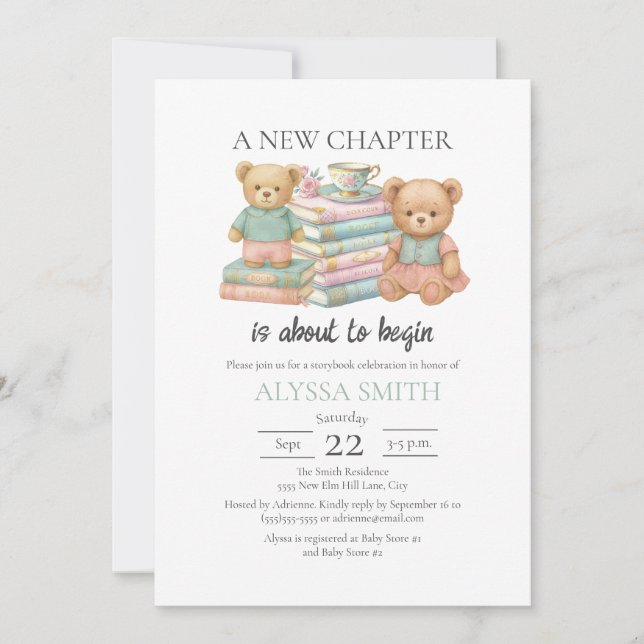 Invitation New Chapter Teddy Bear Storybook Baby Shower (Devant)