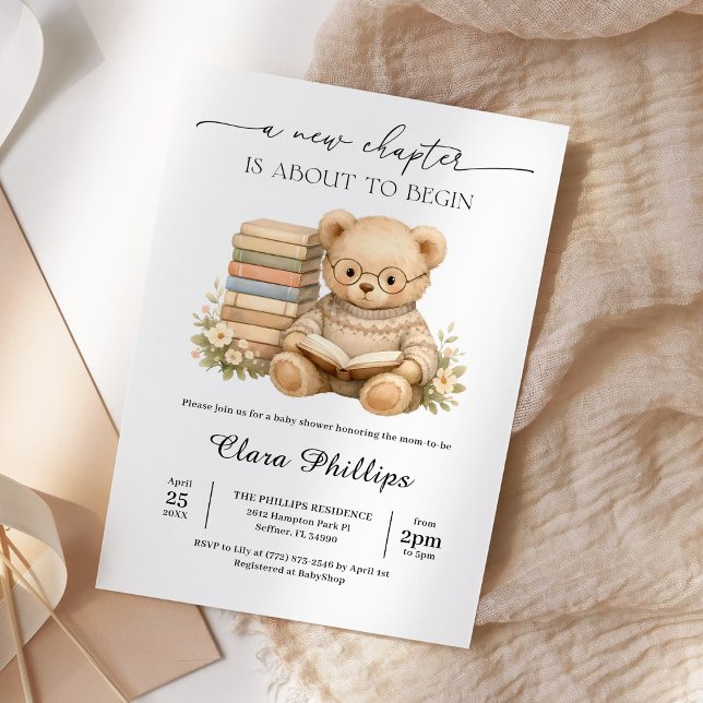 Invitation New Chapter Teddy Bear Storybook Baby Shower (Créateur téléchargé)