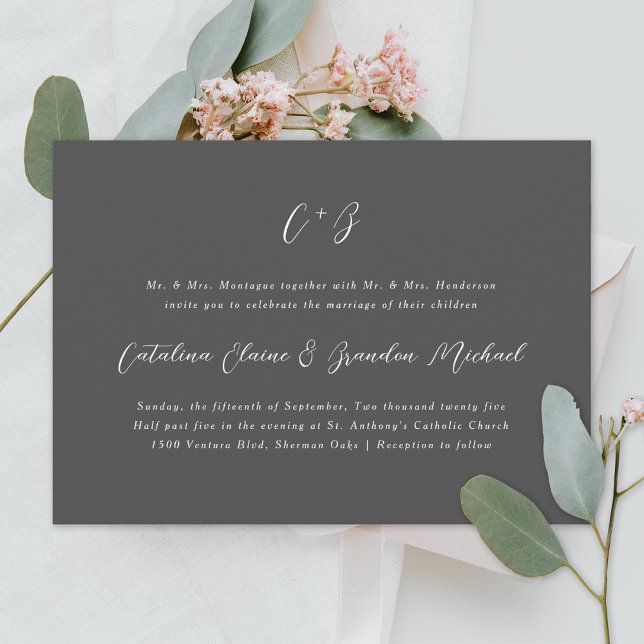 Invitation New Elegance Calligraphy Monogram Names Gray (Créateur téléchargé)