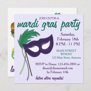 Invitation New Orleans Mardi Gras Masquerade Masque Ball