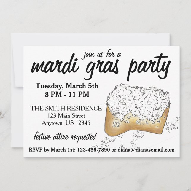 Invitation New Orleans Mardi Gras NOLA Party Pâtisserie Beign (Devant)