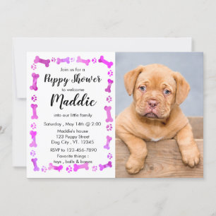 Invitation New Puppy - Rose Girl New Pet - Chien Birthday Pup